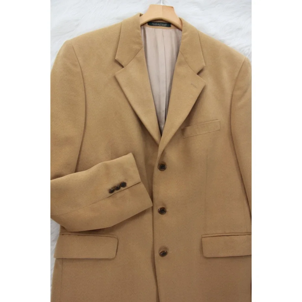 Chaps Ralph Lauren Tan Microfiber 3 Button Blazer Jacket 41R Preppy Old Money